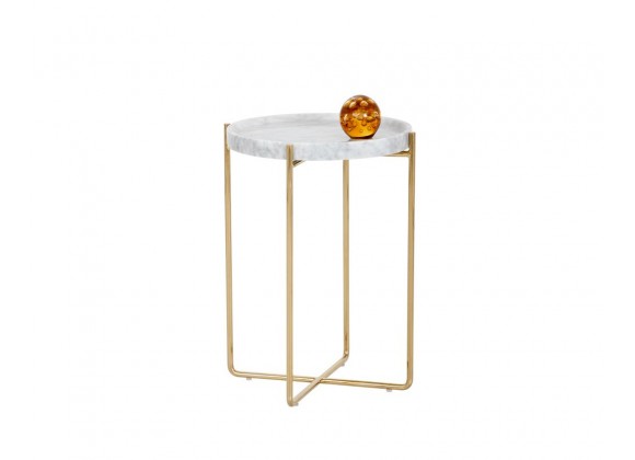 Sunpan Liv Side Table - White Marble - Front Angle with Decor