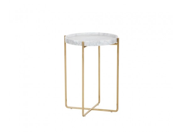 SUNPAN Liv Side Table - White Marble,  Front view