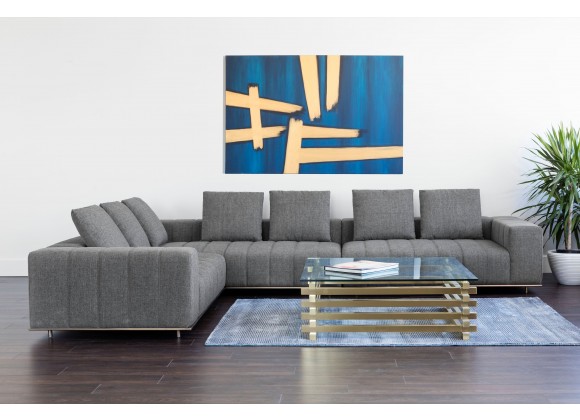 Sunpan Flora Sectional With Antique Brass Frame in Milestone Charcoal - Lifestyle
