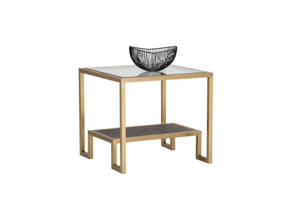 Sunpan Carver Side Table - Front Side Angle with Decor