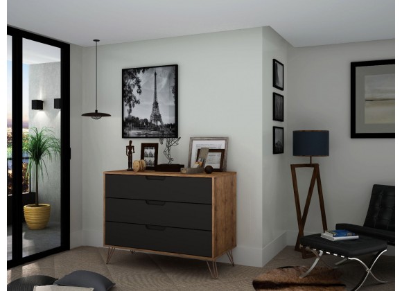 Manhattan Comfort Rockefeller 3-Drawer Grey Dresser (Set of 2)
