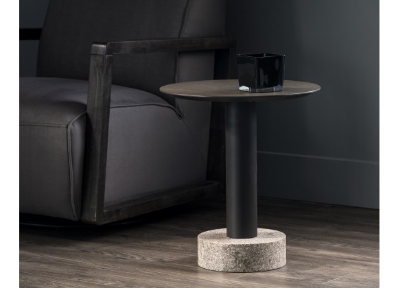 Monaco End Table - Black - Light Grey Marble / Raw Umber - Lifestyle
