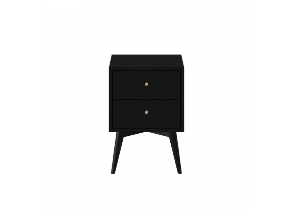 Alpine Furniture Flynn Mid Century Modern 2 Drawer Nightstand, Black - Front Angle