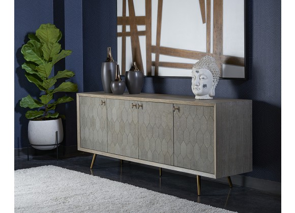 Sunpan Aniston Sideboard - Large In White Ceruze - Shagreen Leather - Lifestyle