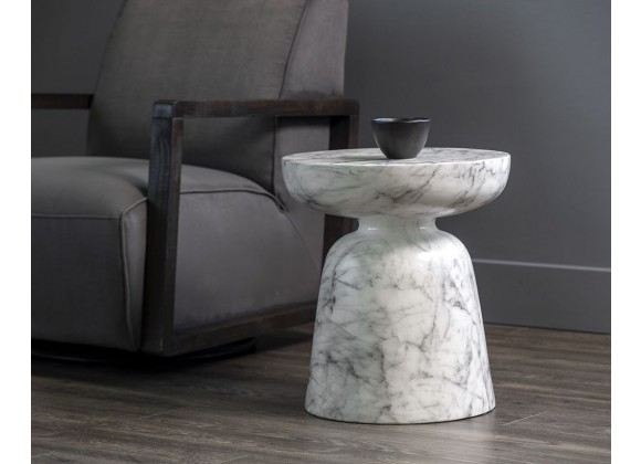 Sunpan Lucida End Table - Marble Look - White, Lifestyle