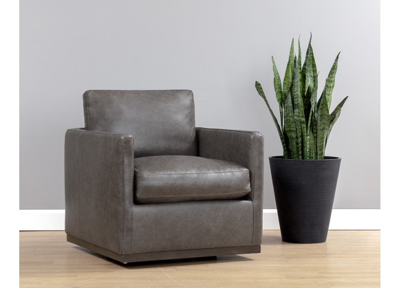 Portman Swivel Lounge Chair - Marseille Concrete Leather - Lifestyle