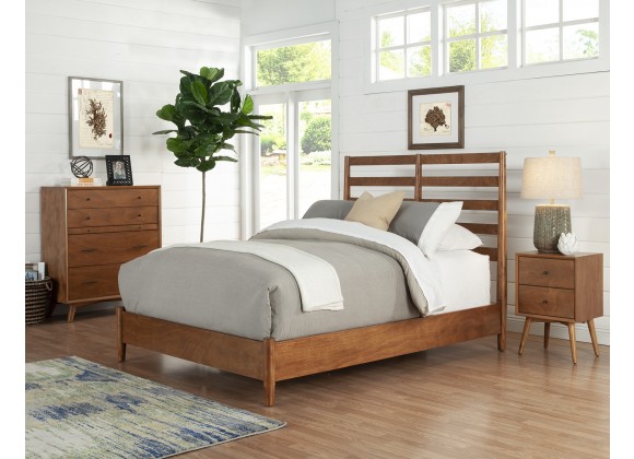 Alpine Furniture Flynn Retro Full Bed With Slat Back Headboard in Acorn - Lifestyle