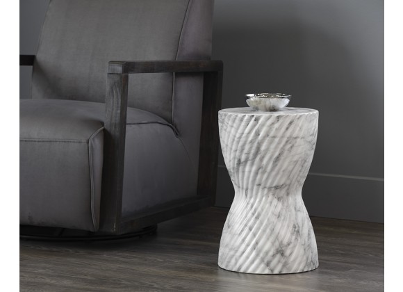 Sunpan Cara End Table In Marble Look And White - Lifestyle