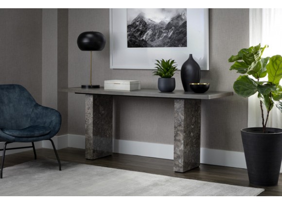 Sunpan Rebel Console Table Grey Marble / Charcoal Grey
