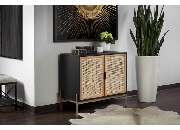 Sunpan Avida Sideboard in Gold And Black/Natural - Small - Angled