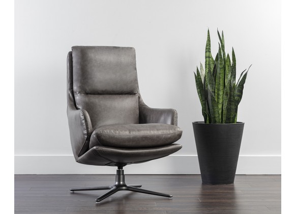 Sunpan Cardona Swivel Lounge Chair - Gunmetal with Marseille Camel Leather - Lifestyle