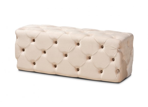 Jasmine Modern Contemporary Glam and Luxe Beige Velvet Fabric Upholstered Button Tufted Bench Ottoman 