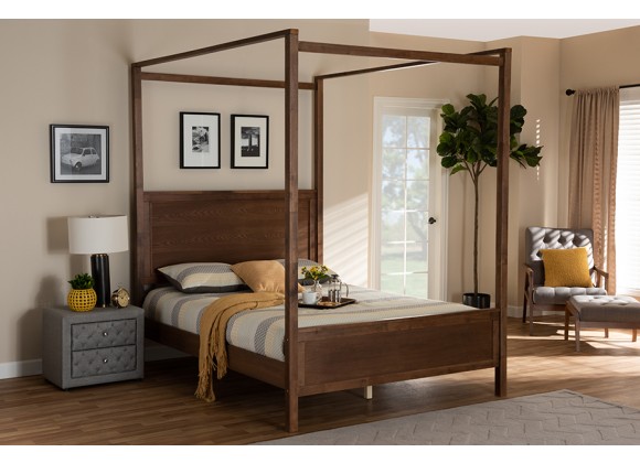 Veronica Modern and Contemporary Walnut Brown Finished Wood King Size Platform Canopy Bed - Lifestyle
