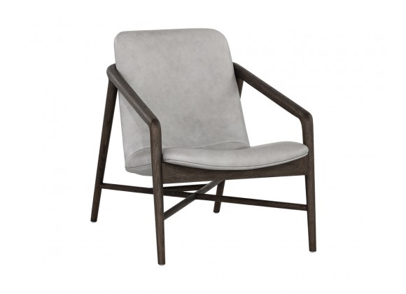 Sunpan Cinelli Lounge Chair In Dark Brown And Saloon Light Grey Leather - Angled View