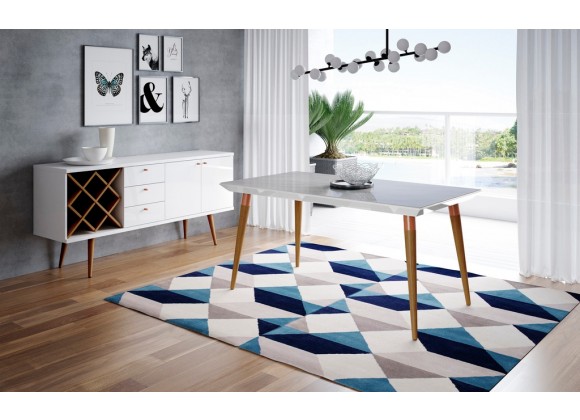 Utopia 62.99" Modern Beveled Rectangular Dining Table with Glass Top in White Gloss and Marble - Lifestyle