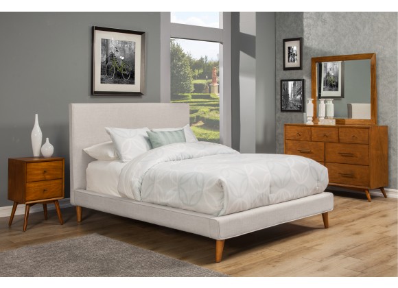 Alpine Furniture Britney Full Size Upholstered Platform Bed in Light Grey Linen - Lifestyle
