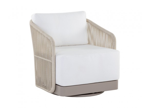 Sunpan Allariz Swivel Armchair in Greige and Stinson White - Angled