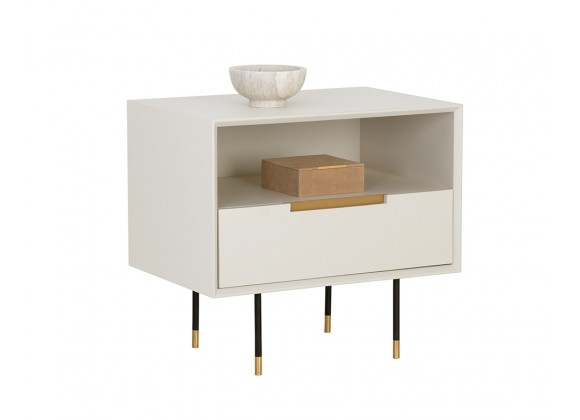  Sunpan Danbury Nightstand in Modern Cream - Angled with Decor