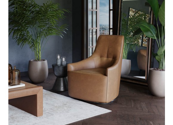 Sunpan Carmine Swivel Lounge Chair In Cognac Leather - Lifestyle