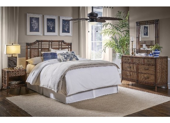 Hospitality Rattan Home Palm Cove 4-Piece Queen/King Bedroom Set with Triple Dresser