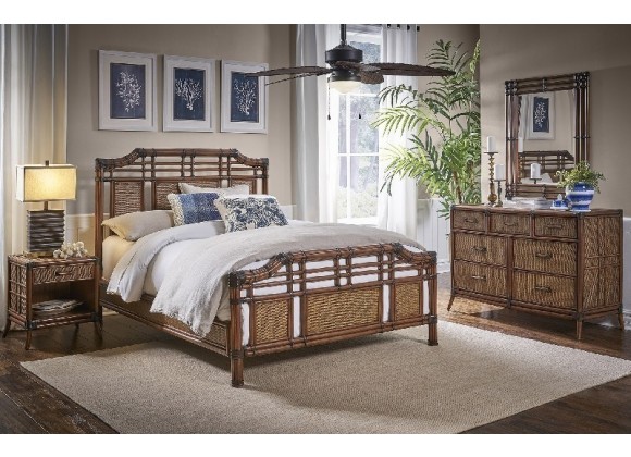 Hospitality Rattan Home Palm Cove 6-Piece Queen/King Bedroom Set with Triple Dresser