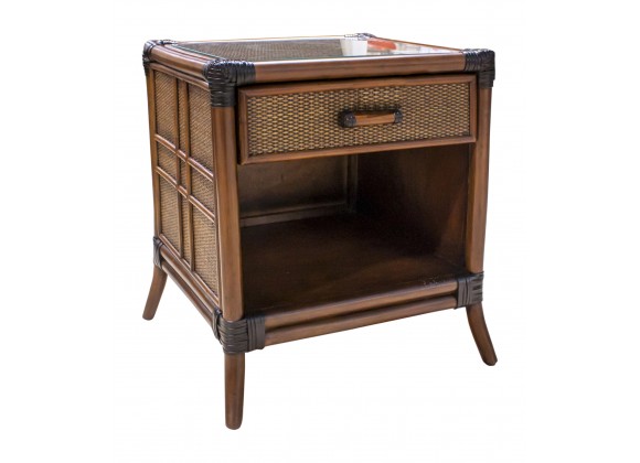 Hospitality Rattan Home Palm Cove 1-Drawer Nightstand with Glass