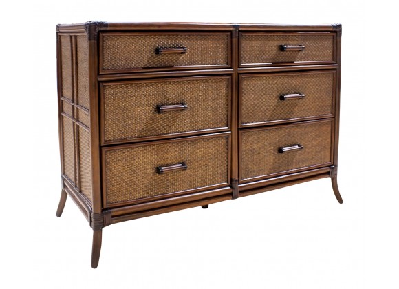 Hospitality Rattan Home Palm Cove 6-Drawer Dresser with Glass