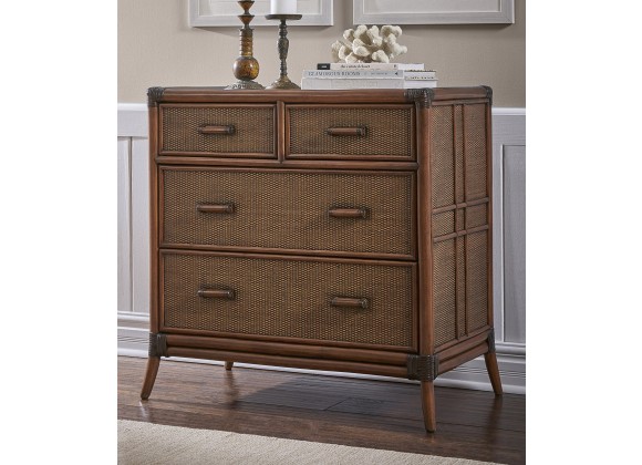 Hospitality Rattan Home Palm Cove 4-Drawer Split Chest with Glass