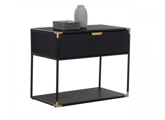 Sunpan Doone Nightstand - Front Side Angle with Decor