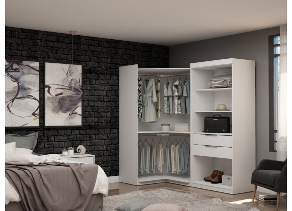 Manhattan Comfort Mulberry Open 2 Sectional Modern Corner Wardrobe Closet with 2 Drawers- Set of 2 in White 