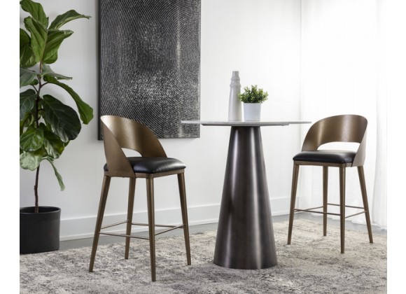 Sunpan Dezirae Barstool - Antique Brass - Charcoal Black Leather