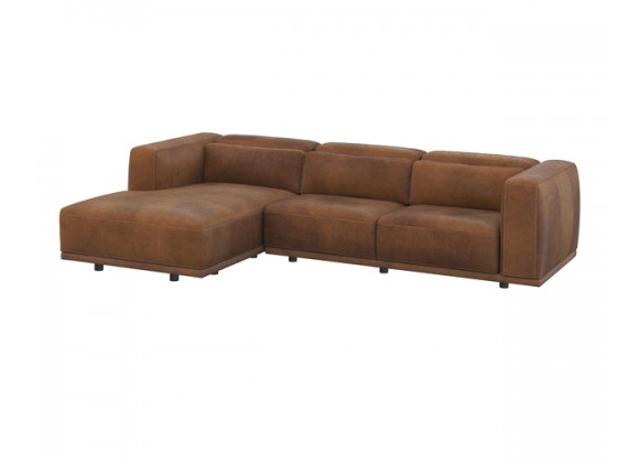 Sunpan Beau Sofa Chaise - LAF-Aged Cognac Leather - Front Side Angle