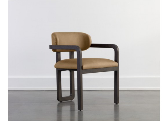 Sunpan Madrone Dining Armchair Brown - Ludlow Sesame Leather - Front Side Angle