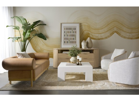 Sunpan Bromley Sofa -Rrustic Oak Ludlow Sesame Leather - Lifestyle