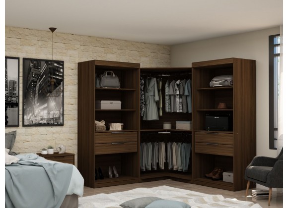 Manhattan Comfort Mulberry Open 3 Sectional Modern Wardrobe Corner Closet with 4 Drawers - Set of 3 in Brown