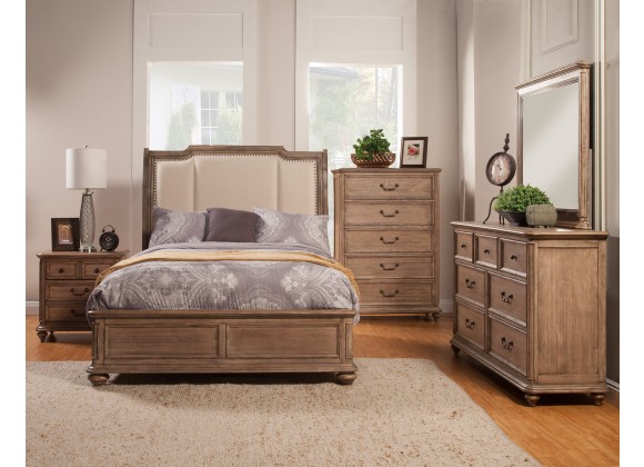 Alpine Furniture Melbourne California / Standard King Sleigh Bed w/Upholstered Headboard, French Truffle - Lifestyle