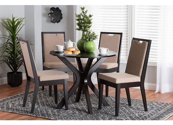 Baxton Studio Eira Modern Sand Fabric and Dark Brown Finished Wood 5 Piece Dining Set - Lifestyle