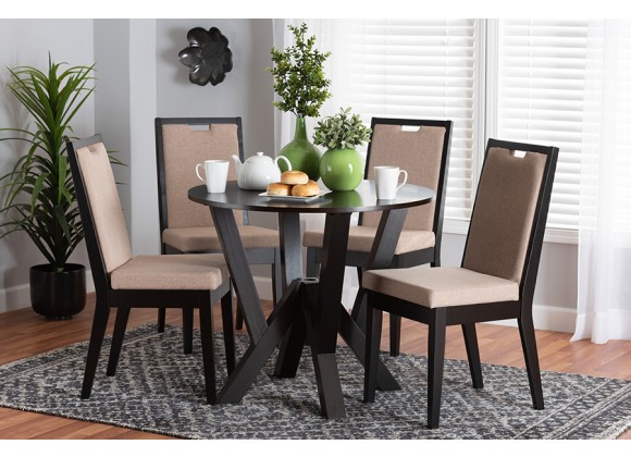 Baxton Studio Ansa Modern Sand Fabric and Dark Brown Finished Wood 5-Piece Dining Set - Lifestyle