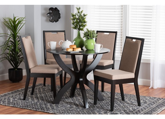 Baxton Studio Rika Modern Sand Fabric and Dark Brown Finished Wood 5-Piece Dining Set - Lifestyle