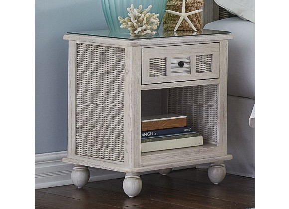 Hospitality Rattan Home Coastal Breeze One Drawer Nightstand w/Glass