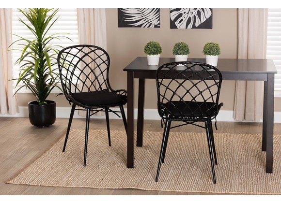 Baxton Studio Sabelle Modern Bohemian Black Finished Rattan and Metal Dining Chair - Set of Two - Lifestyle