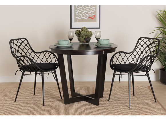 cBaxton Studio Ballerina Modern Bohemian Black Finished Rattan and Metal Dining Chair - Set of Two - Lifestyle
