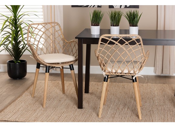 Baxton Studio Ballerina Modern Bohemian Natural Brown Finished Teak Wood and Greywashed Rattan Dining Chair - Lifestyle