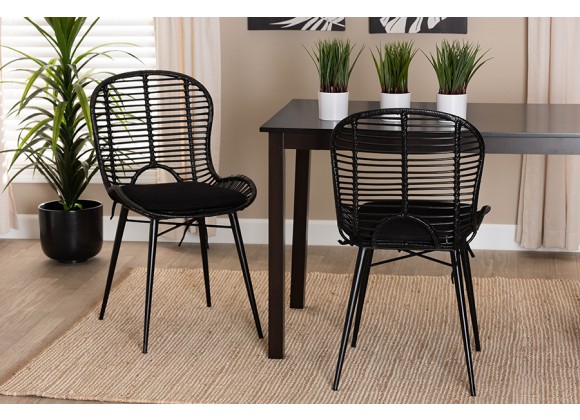 Baxton Studio Brenna Modern Bohemian Black Finished Rattan and Metal Dining Chair - Lifestyle
