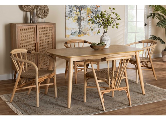 Baxton Studio Kyoto Modern Bohemian Natural Brown Finished Wood and Rattan 5-Piece Dining Set - Lifestyle