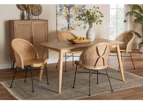 Baxton Studio Lisa Modern Bohemian Natural Brown Rattan and Black Metal 5-Piece Dining Set - Lifestyle