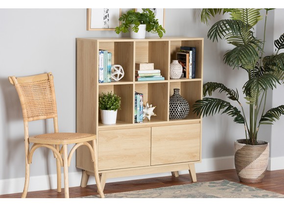 Baxton Studio Danina Japandi Oak Brown Finished Wood Bookshelf - Lifestyle