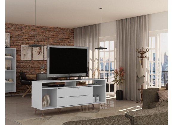 Manhattan Comfort Rockefeller 62.99 TV Stand with Metal Legs and 2 Drawers in White
