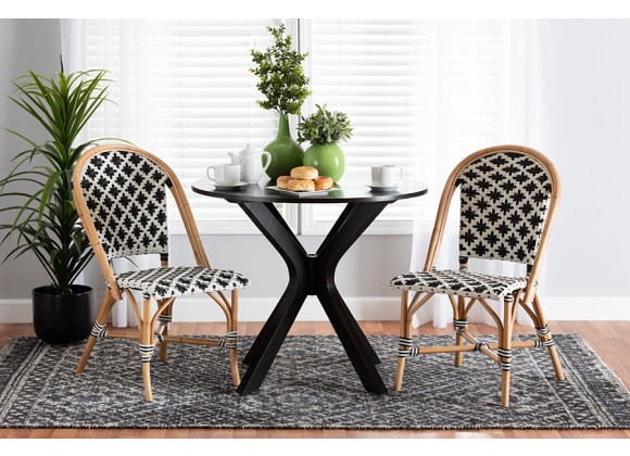 Baxton Studio Ambre Modern French Black and White Weaving Natural Rattan 2-Piece Bistro Chair Set - Lifestyle