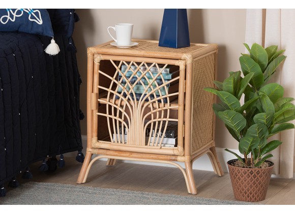 Baxton Studio Danna Modern Bohemian Natural Brown Rattan Nightstand - Lifestyle